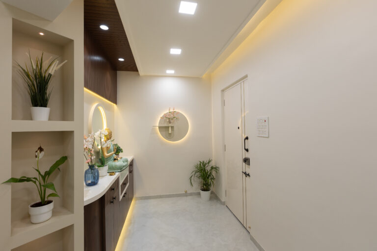 "Welcoming serenity: A harmonious blend of functionality and peace at the entryway. 🕊️✨"
